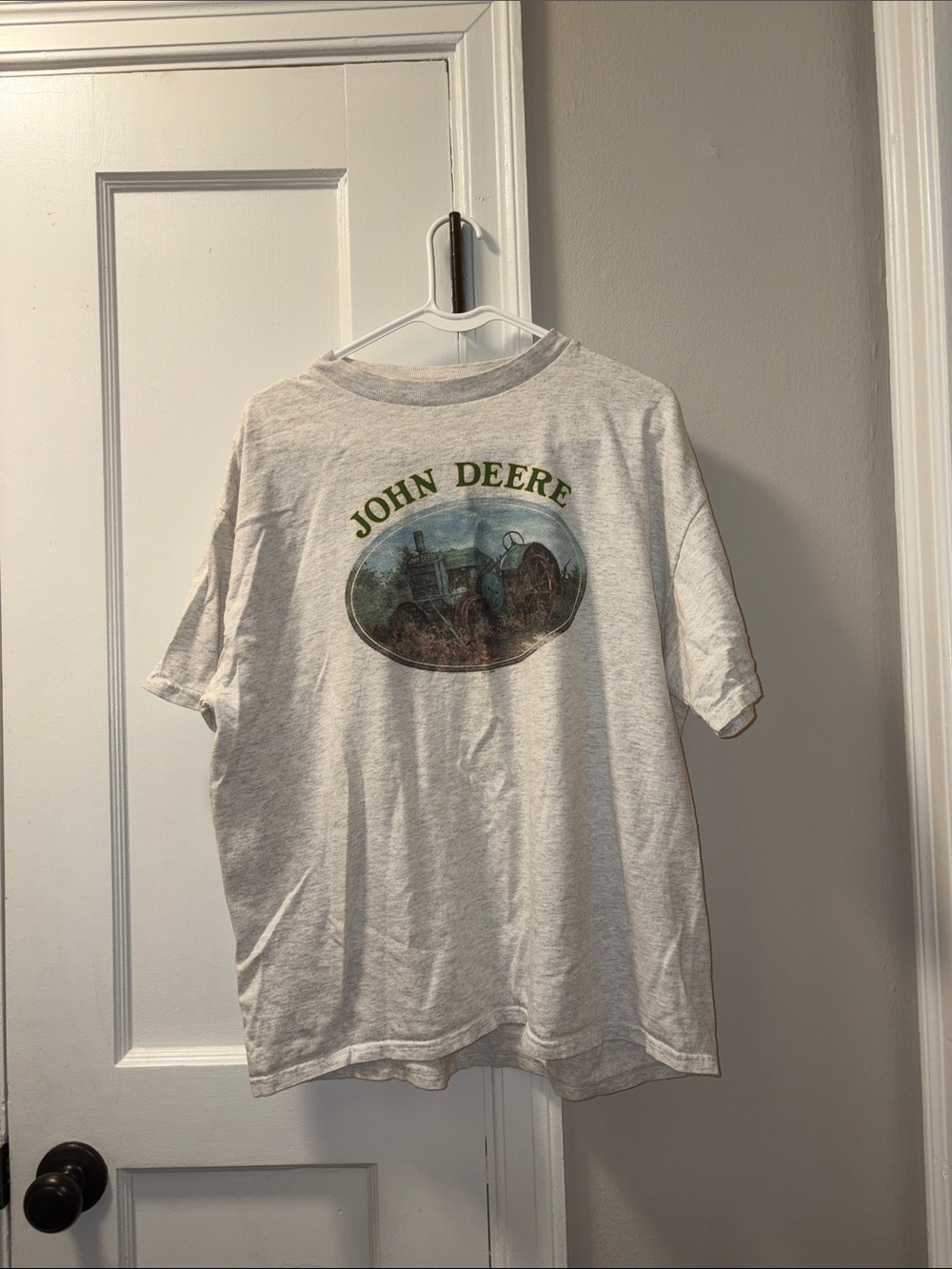 John Deere Gray Short Sleeve Tee with Tractor Oval Graphic